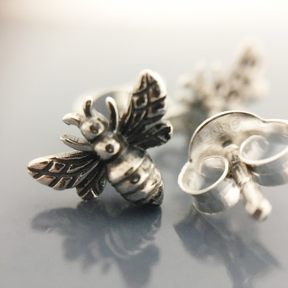 Tiny Sterling Silver Bee Earrings